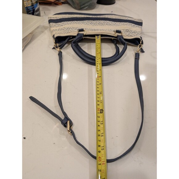 Blue And White Straw Top Handle Crossbody Bag Purse - Picture 5 of 15